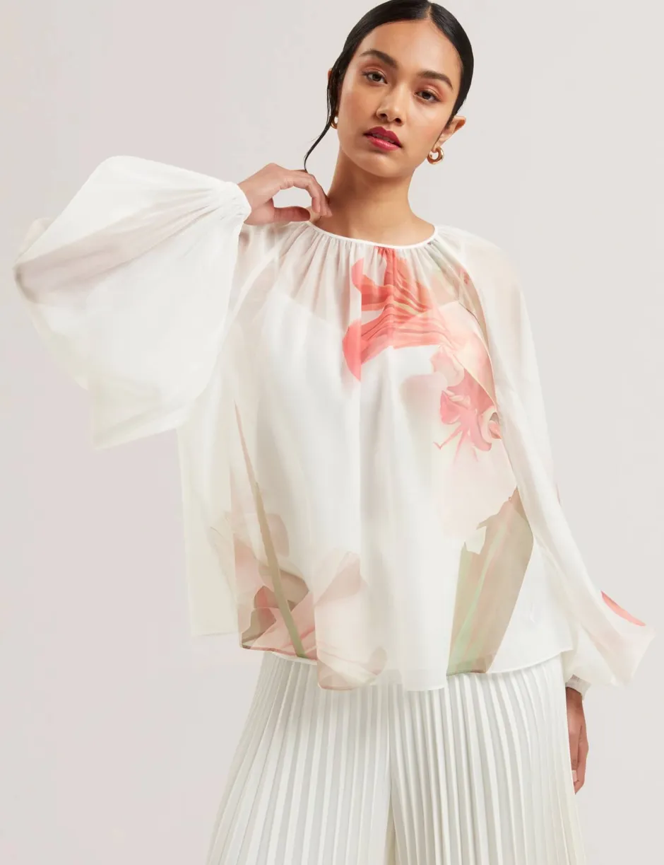 naisten pusero, ERIANA Organza Puff Sleeve Blouse>Ted Baker Discount