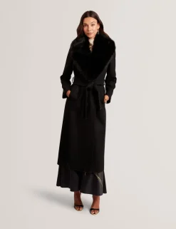 naisten takki MUSEA FAUX FUR BELTED LONG COAT,>Ted Baker Sale