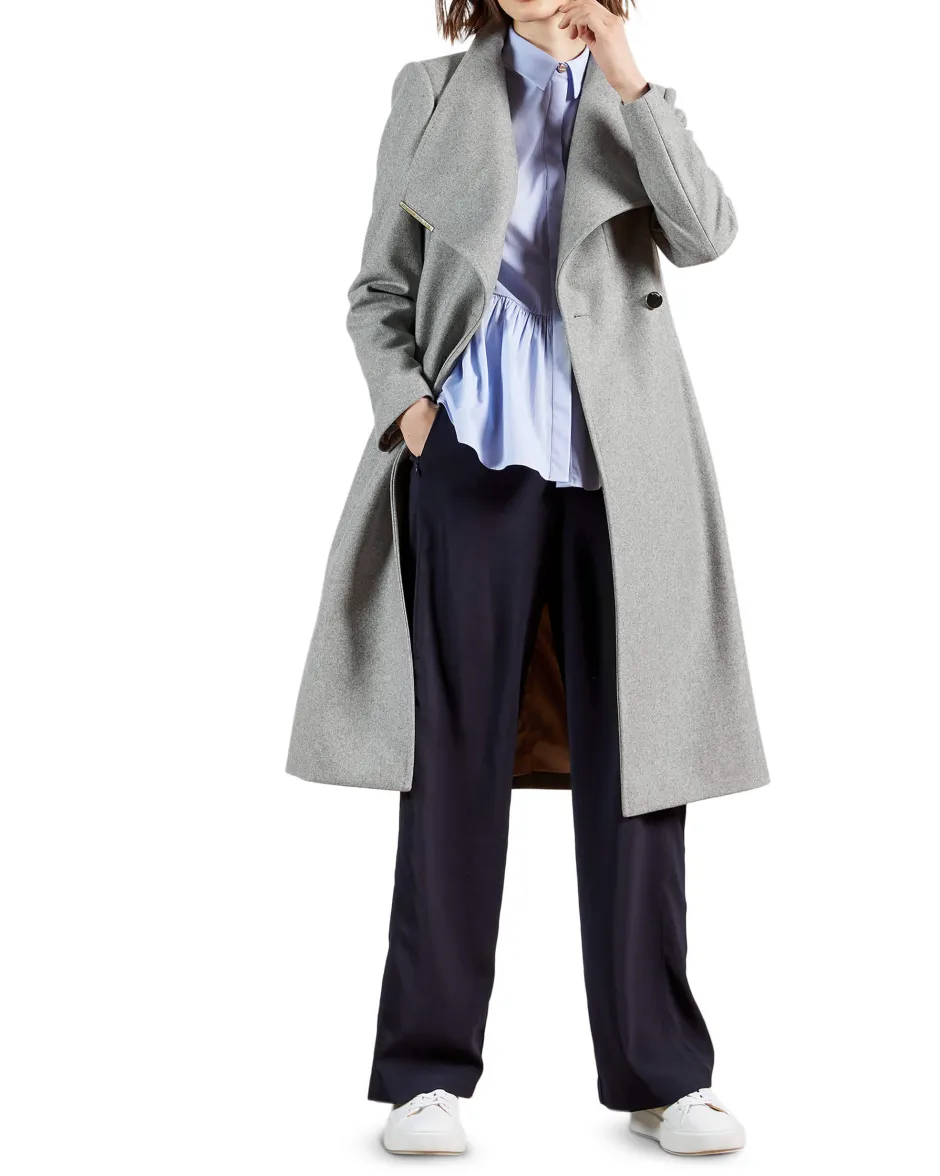 Naisten Villakangastakki, Rose Midi Wool Wrap Coat Vaaleanharmaa>Ted Baker Hot