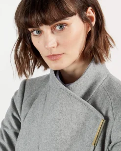 Naisten Villakangastakki, Rose Midi Wool Wrap Coat Vaaleanharmaa><noscript><img width=