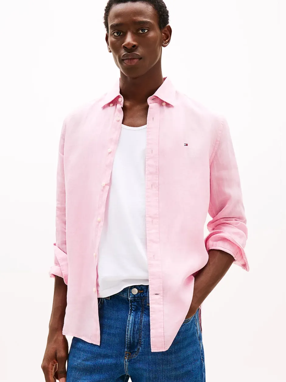 miesten kauluspaita, PIGEMENT DYED LINEN SOLID>Tommy Hilfiger Online