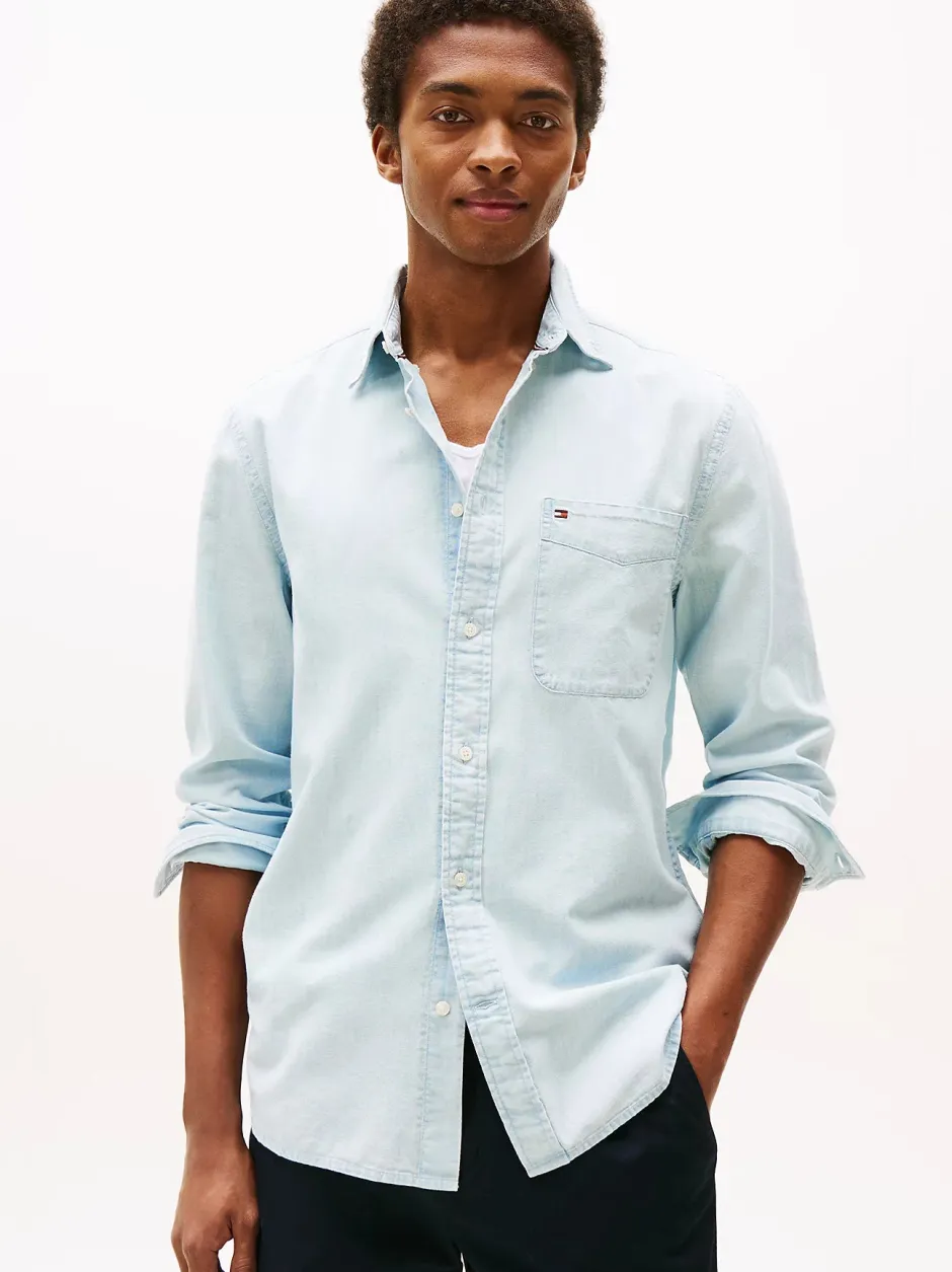 miesten kauluspaita, CHAMBRAY POCKET RF SHIRT Indigo>Tommy Hilfiger Discount