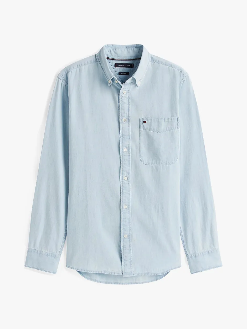 miesten kauluspaita, CHAMBRAY POCKET RF SHIRT Indigo>Tommy Hilfiger Discount