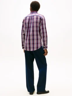 miesten kauluspaita Flex Poplin Medium Check Shirt, punainen>Tommy Hilfiger