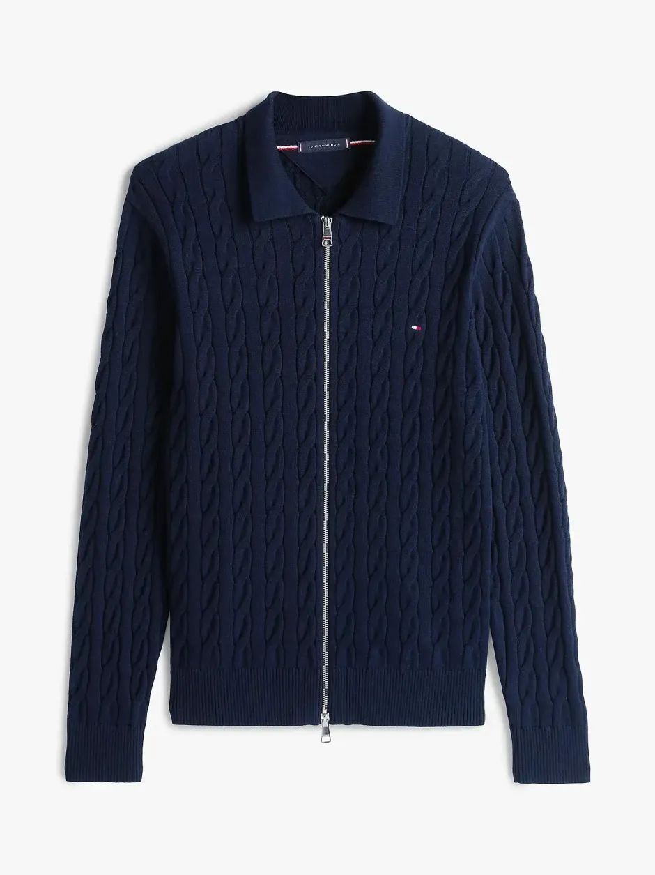 miesten neuletakki, CLASSIC CABLE POLO ZIP>Tommy Hilfiger Discount