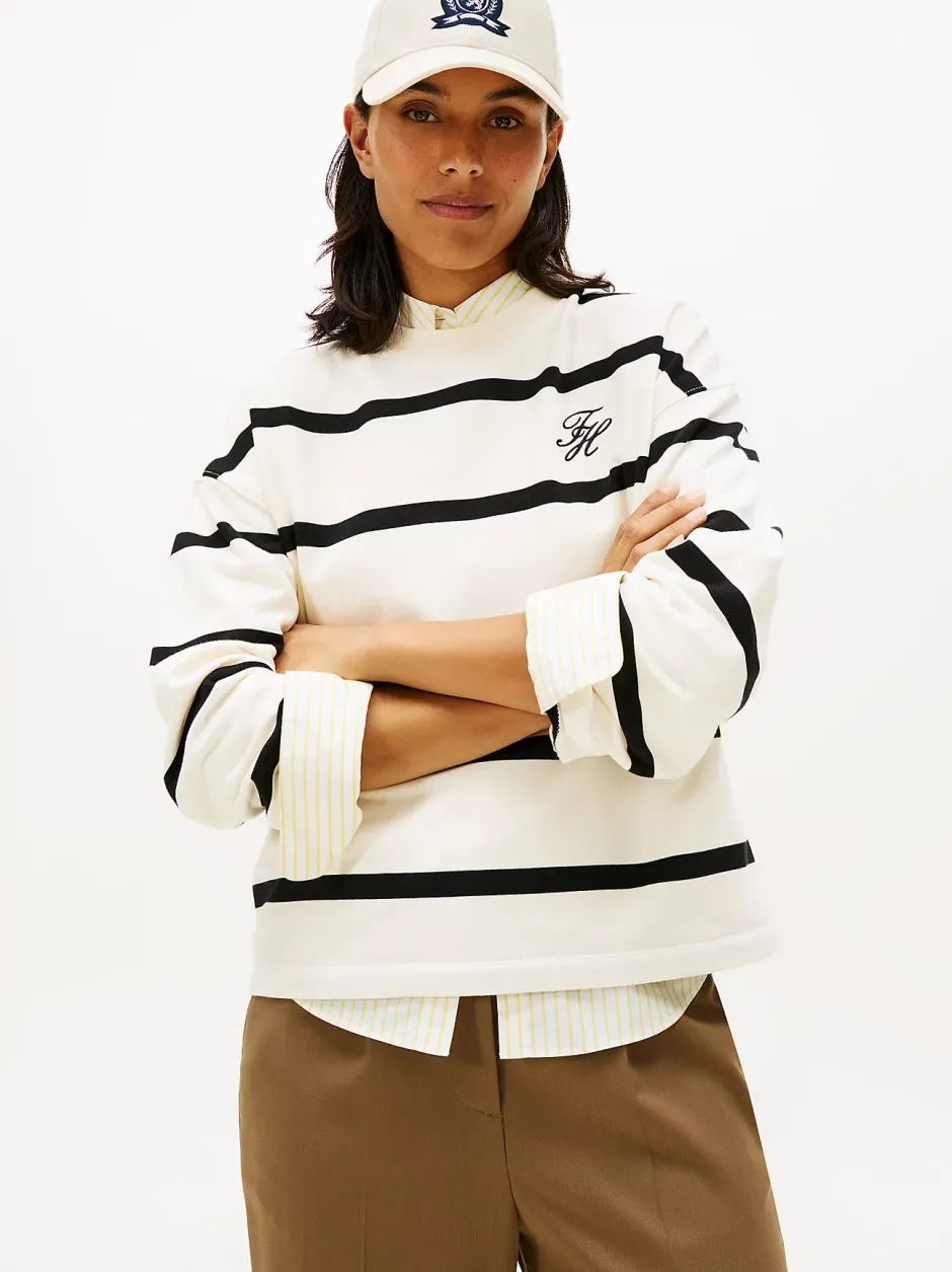 naisten collegepaita SCRIPT MDRN TERRY SWTSHRT, valkoinen raidallinen>Tommy Hilfiger