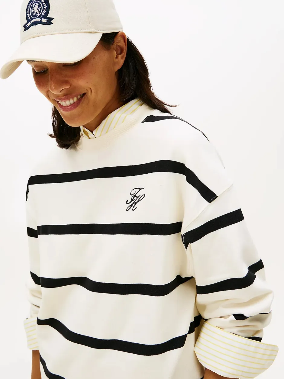 naisten collegepaita SCRIPT MDRN TERRY SWTSHRT, valkoinen raidallinen>Tommy Hilfiger