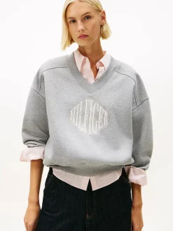 Naisten Collegepaidat Varsity V-nk Fleece, Vaaleanharmaa>Tommy Hilfiger New