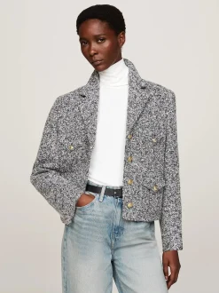 Naisten Jakku, BOUCLE WOOL MIX JACKET Harmaa Kuosi>Tommy Hilfiger Best