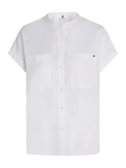 naisten lyhythihainen pellavapusero, ESS LINEN COLLARLESS SS BLOUSE><noscript><img width=