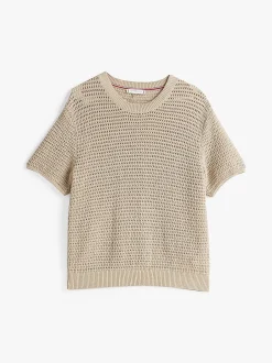 naisten lyhythihainen neulepusero, POINTELLE CROCHET SS C NECK SWEAT><noscript><img width=