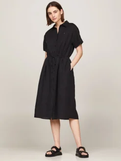 Naisten Mekko, LINEN SS MIDI SHIRT DRESS>Tommy Hilfiger Hot