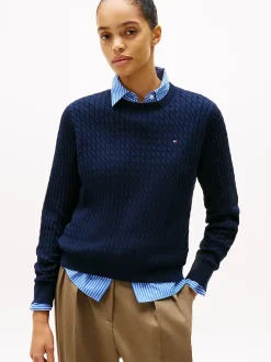 naisten neulepusero, CO CABLE C-NK LS SWEATER>Tommy Hilfiger Clearance