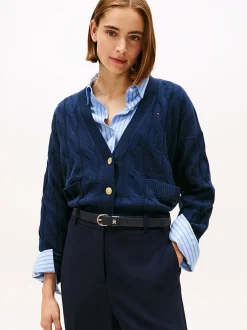 naisten neuletakki, SOFT WOOL CABLE V-NK LS CARDIGAN>Tommy Hilfiger Online