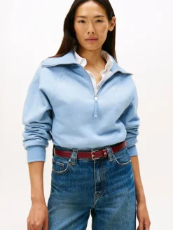 naisten neule, CLASSIC SCRIPT FLEECE HALF ZIP>Tommy Hilfiger Clearance