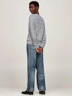 Naisten Neule, K-SOFT WOOL CABLE C-NK Vaaleanharmaa>Tommy Hilfiger Hot