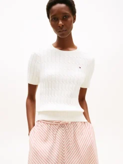 naisten neule, CO CABLE MID SS SWEATER>Tommy Hilfiger Hot