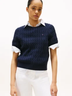naisten neule, CO CABLE MID SS SWEATER>Tommy Hilfiger Sale