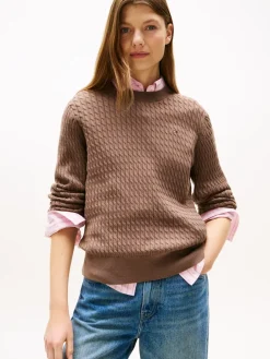 naisten neulepusero, CO CABLE C-NK LS SWEATER>Tommy Hilfiger Outlet