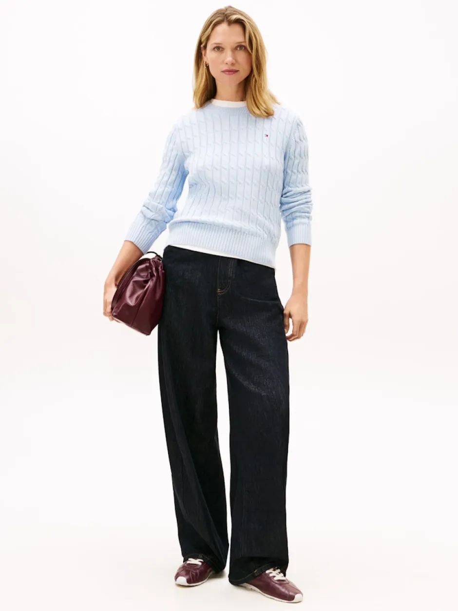 naisten neulepusero CO CABLE MID GG C-NK LS SWT,>Tommy Hilfiger New