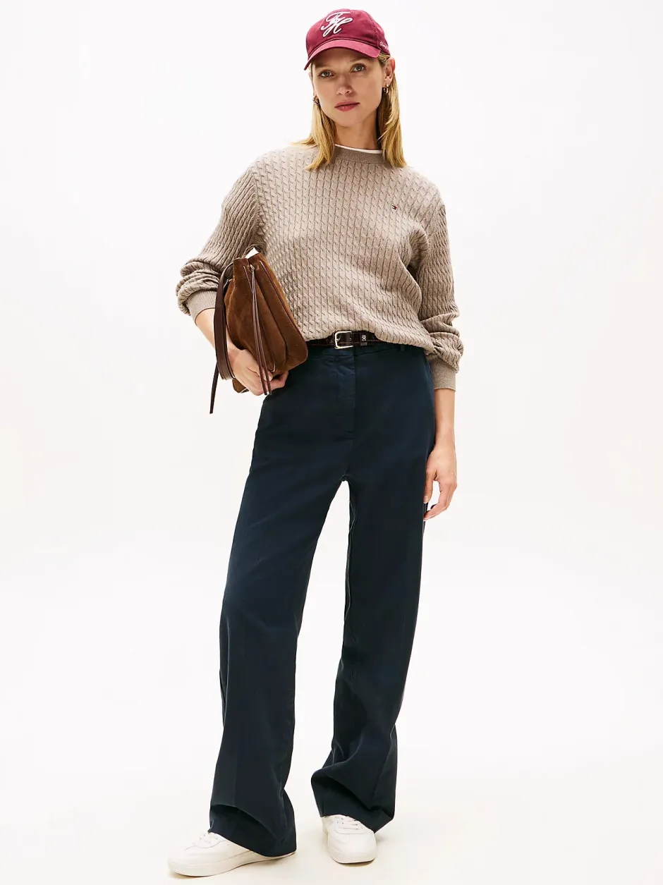 naisten neulepusero CO CABLE FINE GG C-NK LS SWEATER,>Tommy Hilfiger Clearance