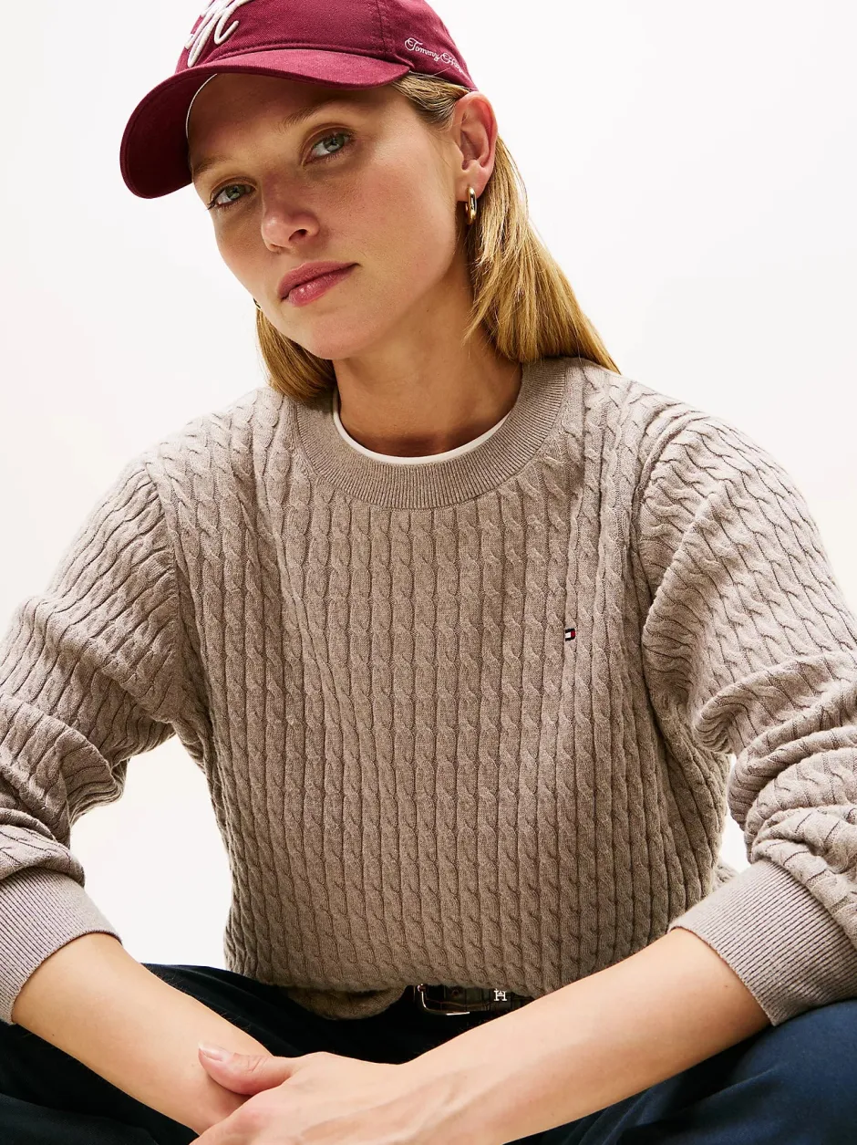 naisten neulepusero CO CABLE FINE GG C-NK LS SWEATER,>Tommy Hilfiger Clearance