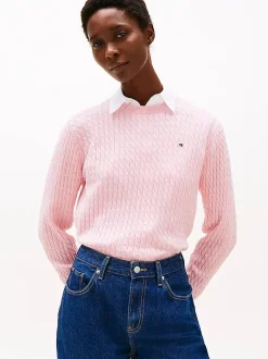 naisten neulepusero, CO CABLE C-NK LS SWEATER>Tommy Hilfiger Best