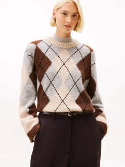 naisten neulepusero ALPACA BLEND ARGYLE C-NK LS SWEATER,>Tommy Hilfiger Sale