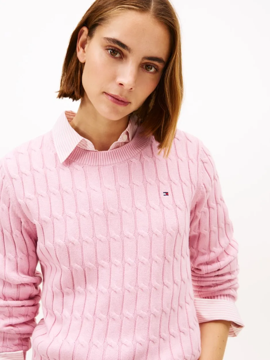 naisten neulepusero CO CABLE MID GG C-NK LS SWT,>Tommy Hilfiger Sale