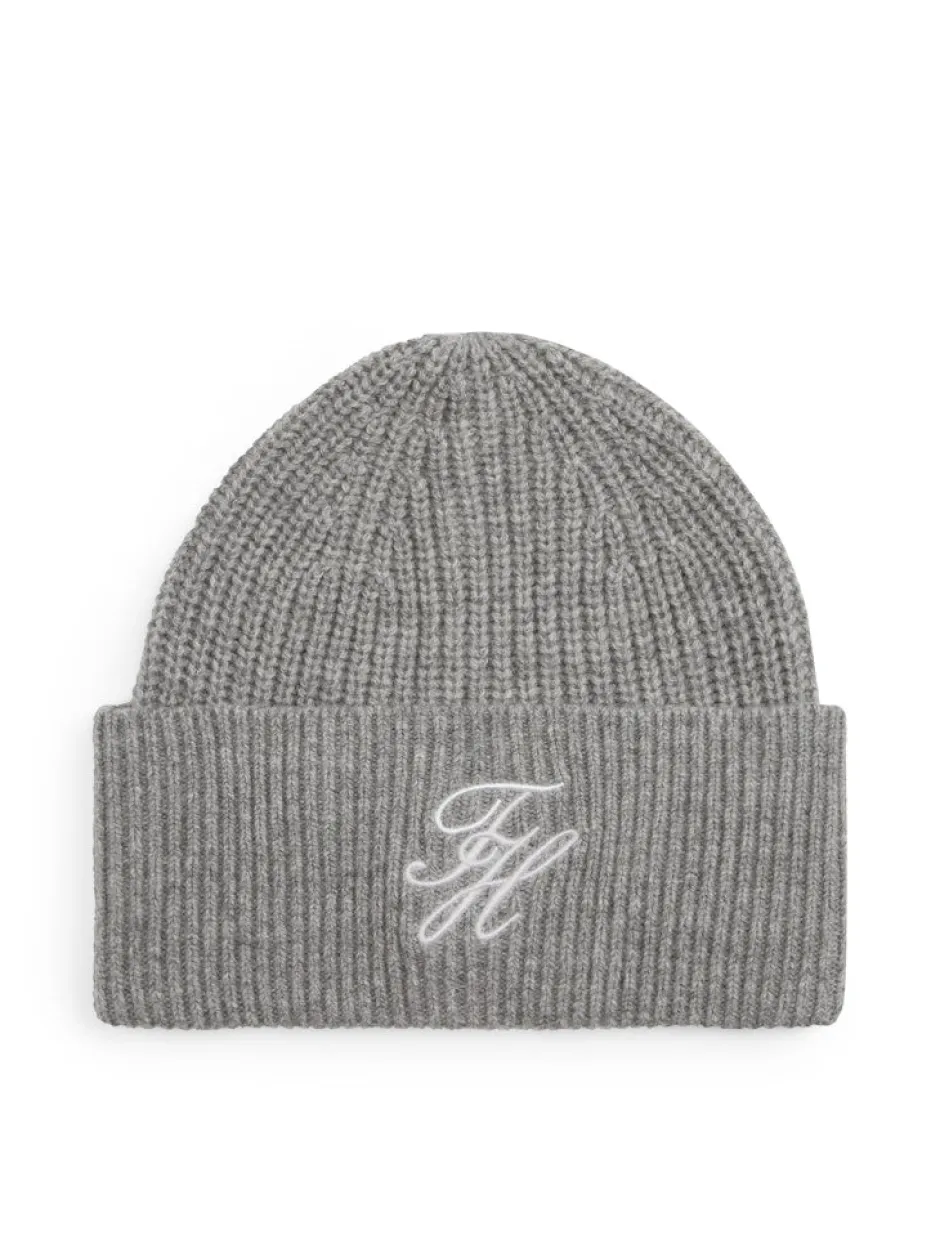 naisten pipo Tommy Script Cashmere Beanie, vaaleanharmaa>Tommy Hilfiger Online