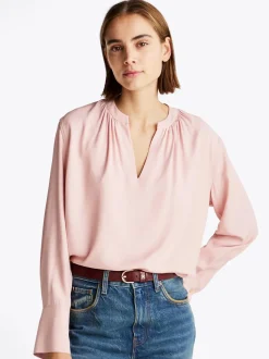 Naisten Pusero, SOFT VIS V NECK LS BLOUSE>Tommy Hilfiger New