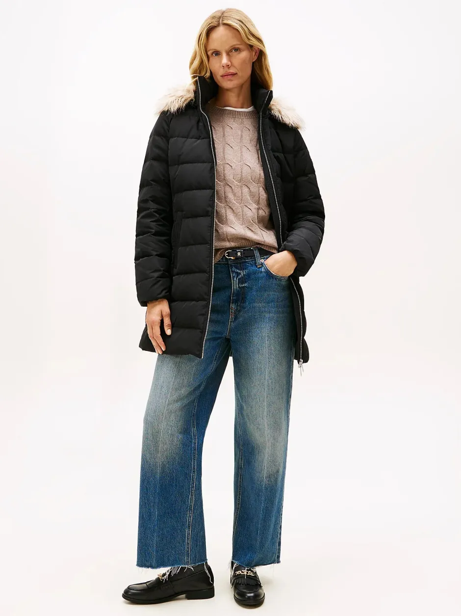 naisten takki MW DOWN SLIM COAT WITH,>Tommy Hilfiger