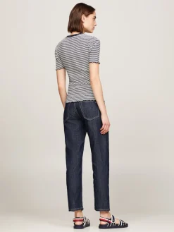 Naisten T-Paita, SLIM CTN MODAL RIB STP C NECK SS>Tommy Hilfiger