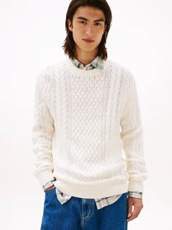 miesten neulepusero, TJM SLM BADGE CABLE KNIT SWEATER>Tommy Jeans Best
