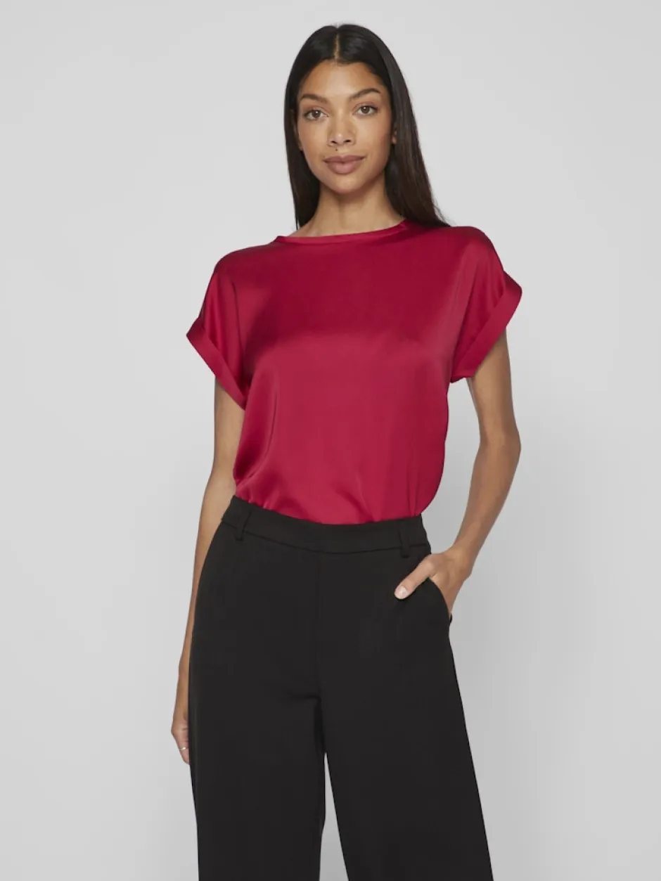VIELLETTE S/S SATIN TOP - NOOS>Vila
