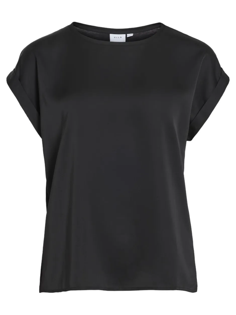 lyhythihainen toppi, VIELLETTE S/S SATIN TOP>Vila New