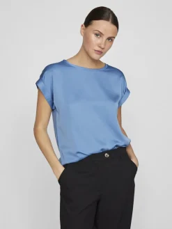 lyhythihainen toppi, VIELLETTE S/S SATIN TOP>Vila Discount