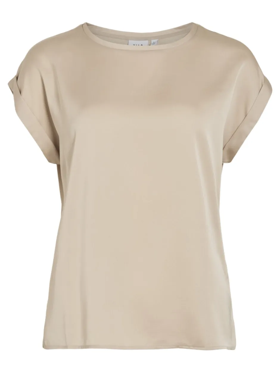lyhythihainen toppi, VIELLETTE S/S SATIN TOP>Vila Hot