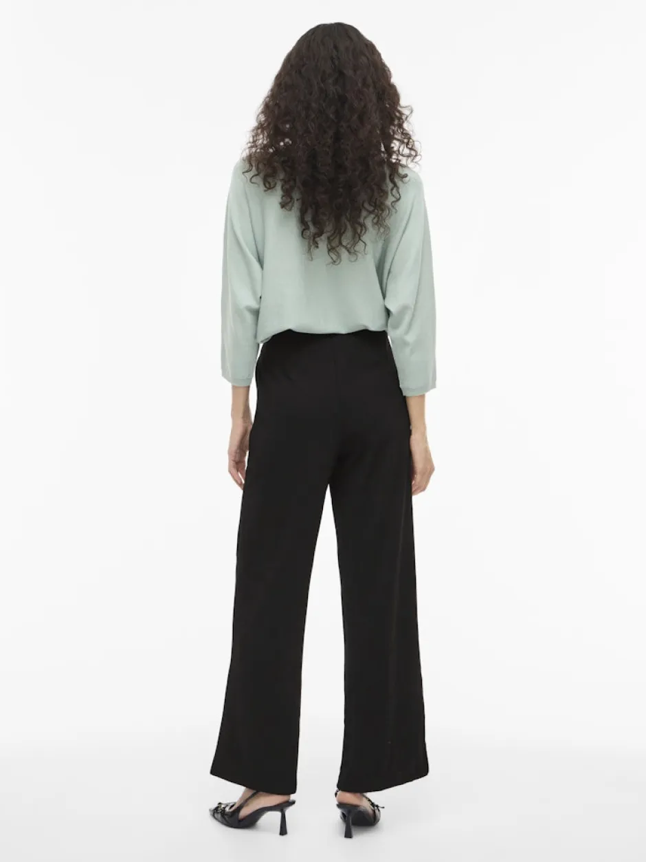 naisten housut VIWINNIE CLUA HW WIDE PANTS, musta>Vila Outlet
