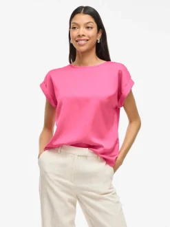 naisten lyhythihainen toppi K-Viellette S/S Satin Top - NOOS,>Vila