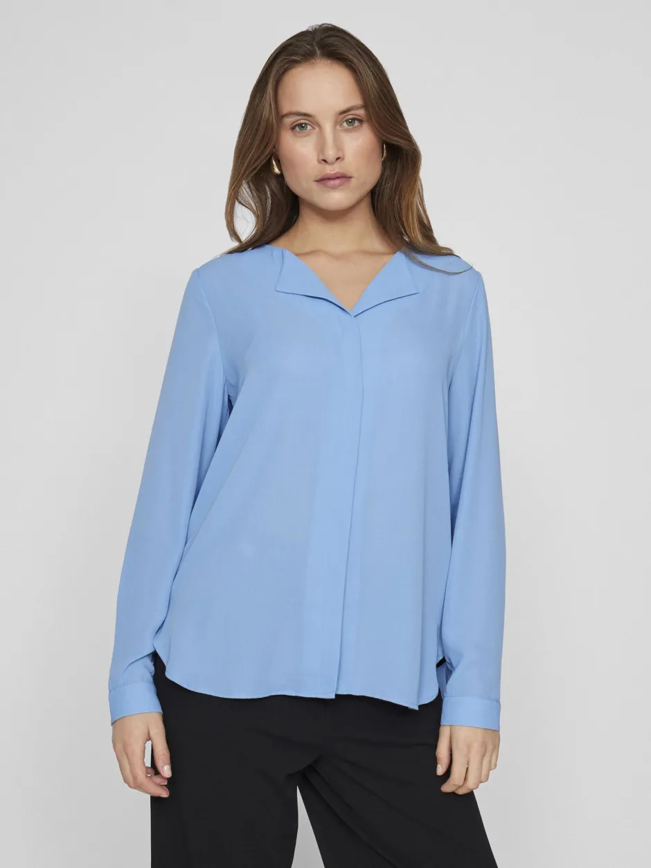 naisten paita Vilucy LS Shirt, sininen>Vila Best
