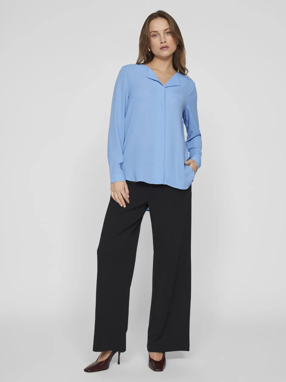 naisten paita Vilucy LS Shirt, sininen>Vila Best