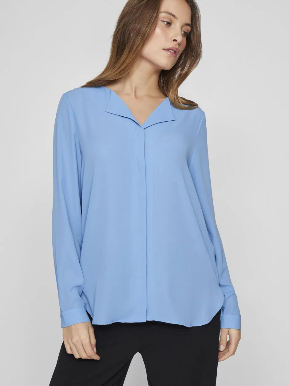 naisten paita Vilucy LS Shirt, sininen>Vila Best