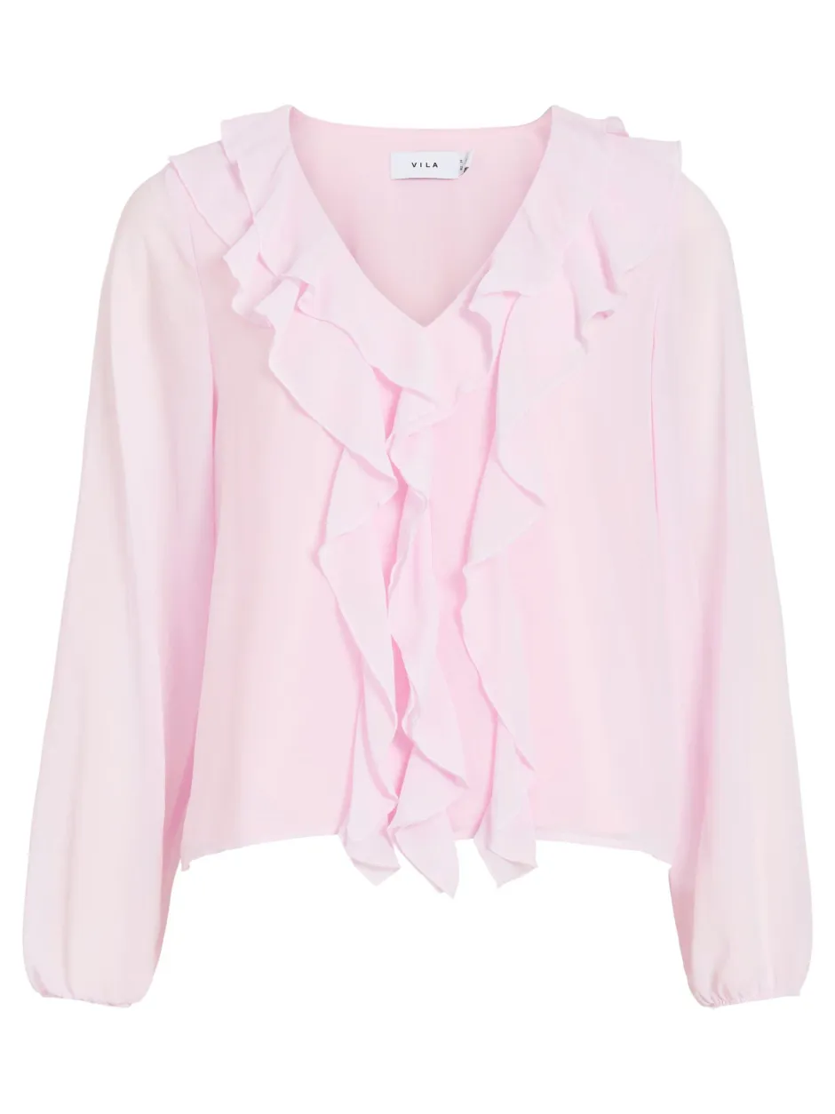 naisten pusero Viane L/S V-Neck Frill Top,>Vila Discount
