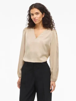naisten pusero Vielette L/S Smock Satin Top,>Vila Outlet