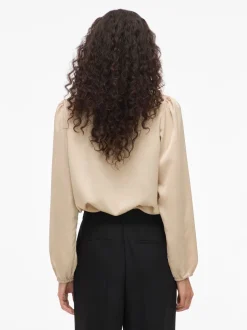 naisten pusero Vielette L/S Smock Satin Top,>Vila Outlet