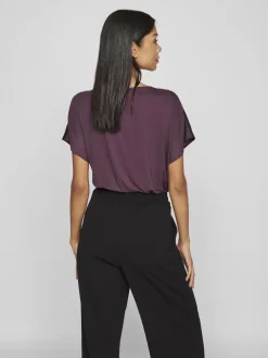 naisten satiinitoppi, VIELLETTE V-NECK S/S SATIN TOP>Vila Online