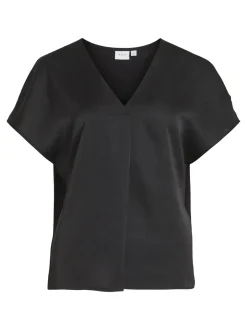 naisten satiinitoppi, VIELLETTE V-NECK S/S SATIN TOP><noscript><img width=