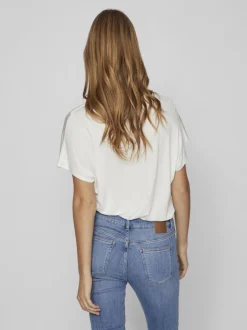 naisten satiinitoppi, VIELLETTE V-NECK S/S SATIN TOP>Vila Sale