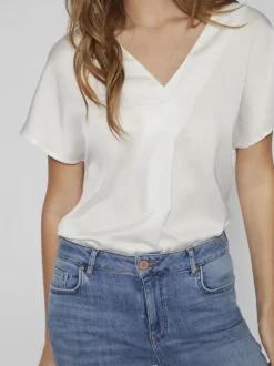 naisten satiinitoppi, VIELLETTE V-NECK S/S SATIN TOP><noscript><img width=